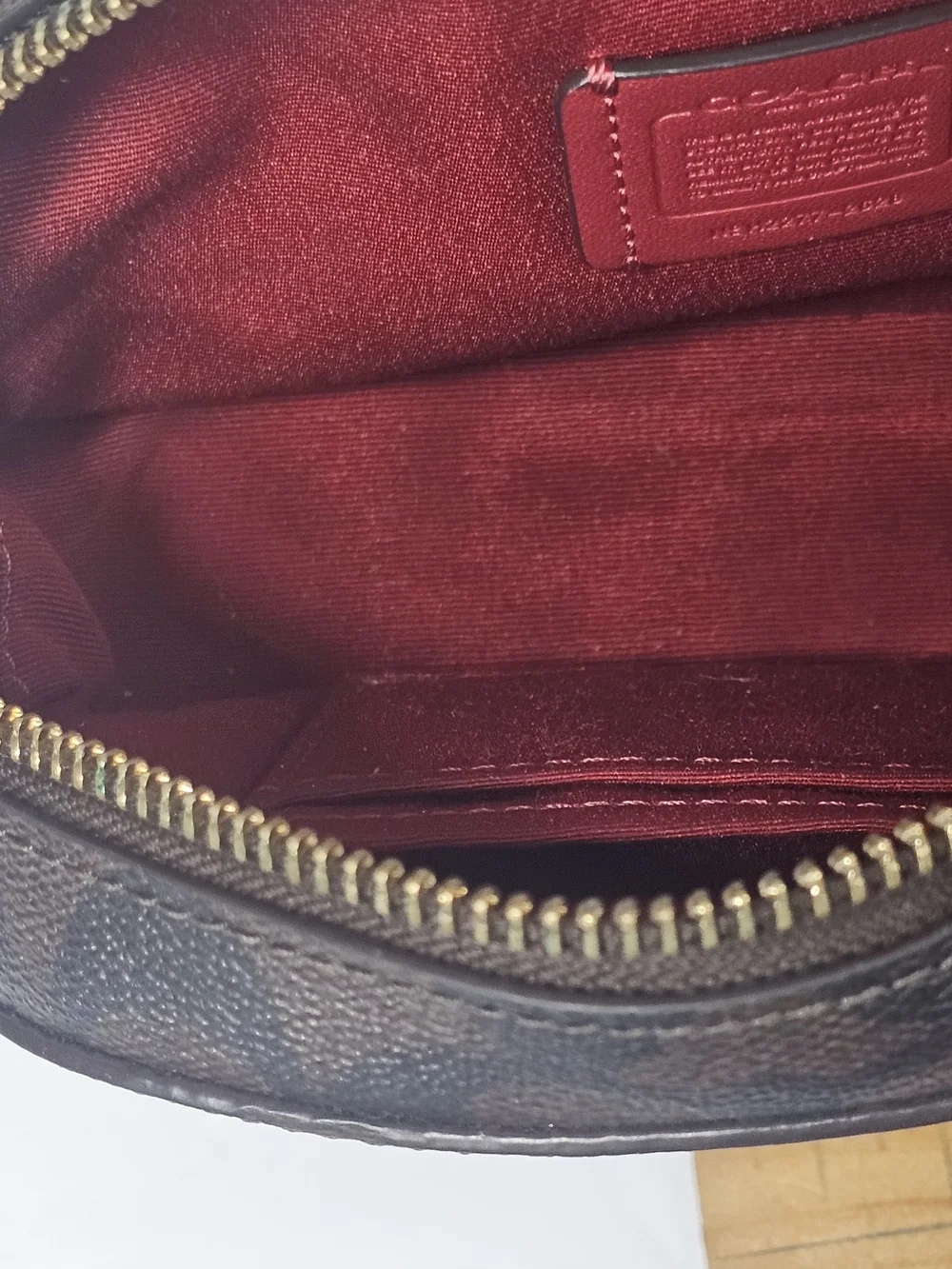 Coach Brown Signature Mini Crossbody with Red Strap